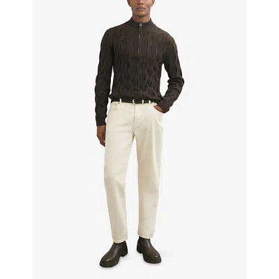 Reiss Mens Chocolate Brown Greenford Funnel-neck Stretch-knit Jumper Xl In Brown