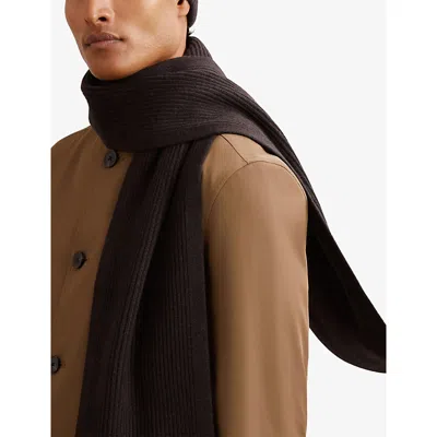 Reiss Mens Chocolate Brown Chesterfield Merino-wool Beanie And Scarf Gift Set In Black