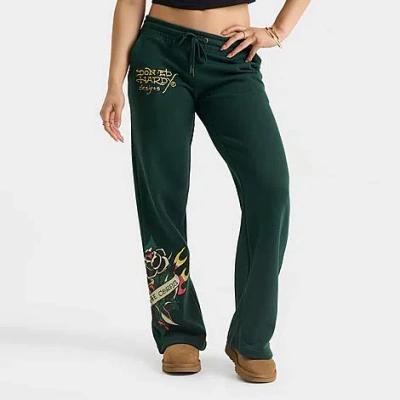 Ed Hardy Women's Sacred Heart Fleece Jogger Pants In Green