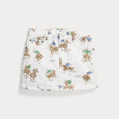 Polo Ralph Lauren Equestrian-print Denim Mini Skirt In White