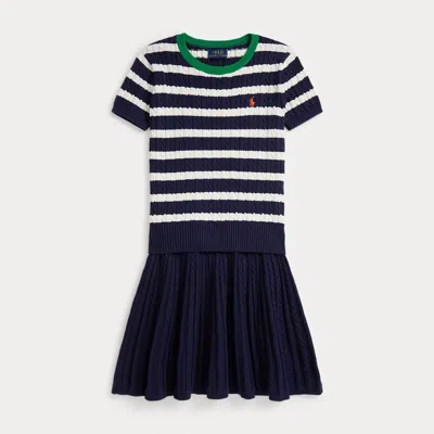 Polo Ralph Lauren Ralph Lauren Striped Cotton Sweater & Skirt Set In Blue