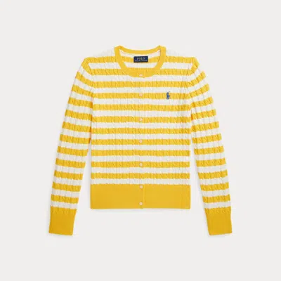 Polo Ralph Lauren Ralph Lauren Striped Mini-cable Cotton Cardigan In Yellow