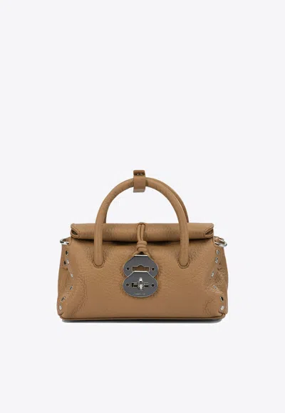 Zanellato Baby Dotta Hammered Leather Top Handle Bag In Brown