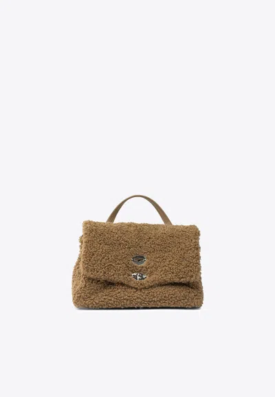 Zanellato Small Postina Shearling Top Handle Bag In Brown