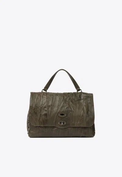 Zanellato Medium Postina Plisse Leather Shoulder Bag In Green