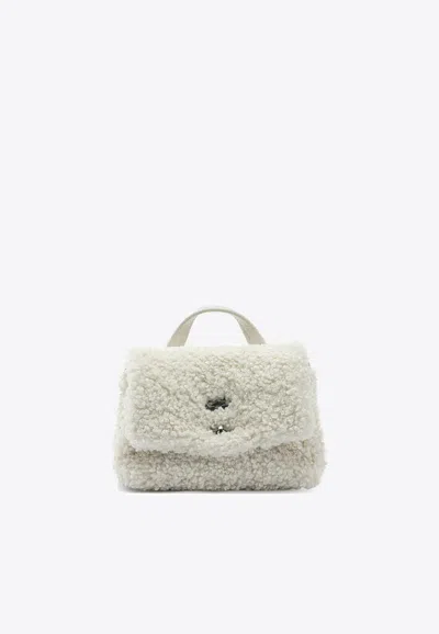 Zanellato Small Postina Shearling Top Handle Bag In White