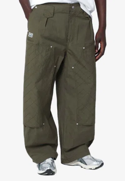 Kenzo Weave Double Knee Pants In Green