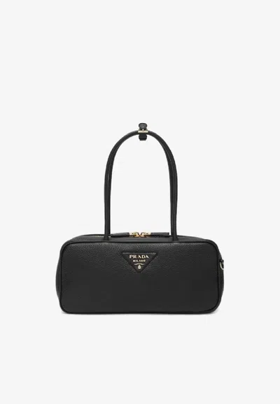 Prada Re-nylon And Leather Medium Top-handle With Padlock Bags In Black