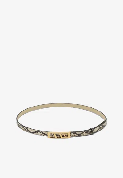 Valentino Vlogo Signature Belt In Python Print Leather In Sand