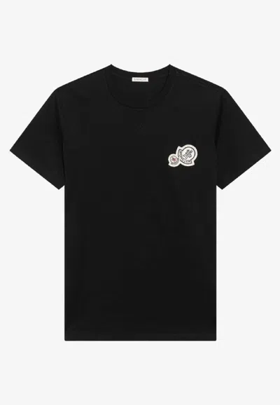 Moncler Crewneck T Shirt Featuring Multiple Patches In Black