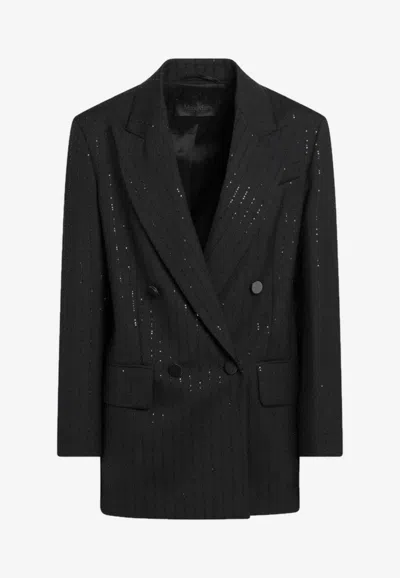 Max Mara Black Double-breasted Sequin Wool Blazer In Black