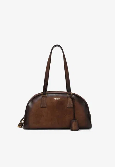 Prada Medium Bowling Bag In Vintage Leather In Brown
