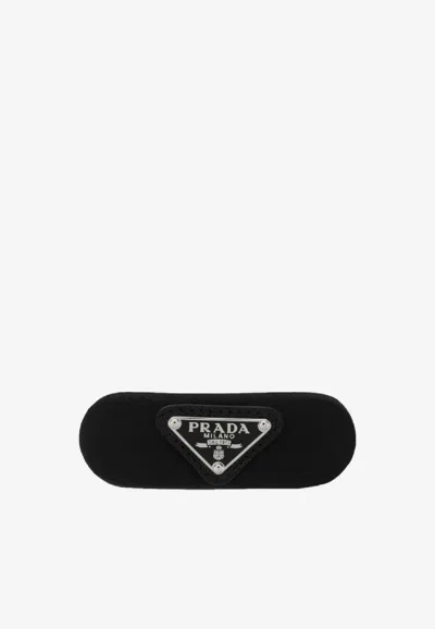 Prada Triangle Logo Hair Clip In Black