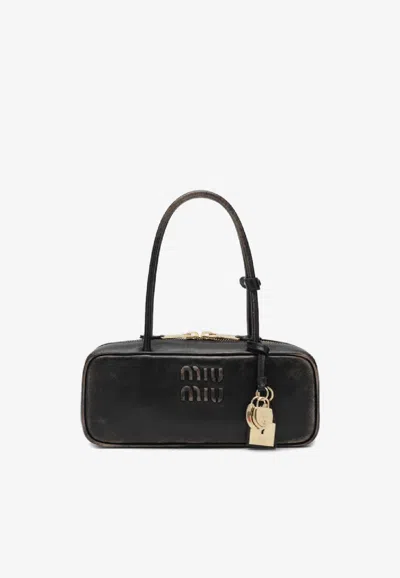 Miu Miu Small Beau Vintage-effect Leather Shoulder Bag In Brown