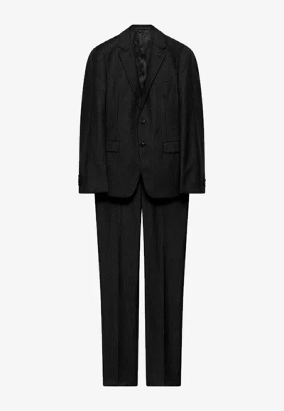 Prada Single-breasted Dress In Anthracite Gray Wool And Cashmere In Black