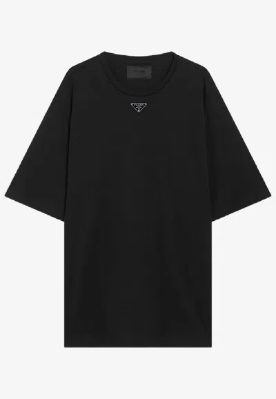 Prada Triangle Logo Oversized T-shirt In Black