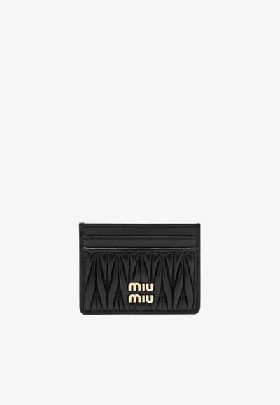 Miu Miu Quilted Black Lamb Leather Compact Wallet In Black