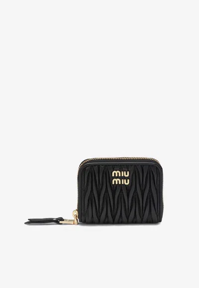 Miu Miu Matelassé Zip-around Wallet In Black
