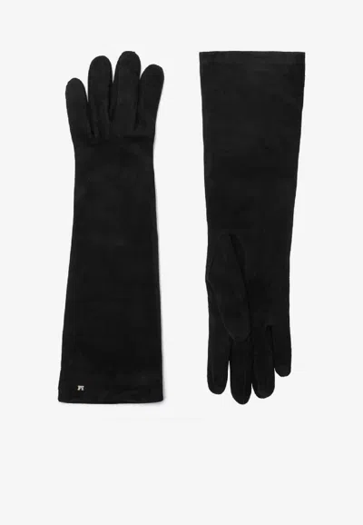 Max Mara Suede Nappa Gloves In Black