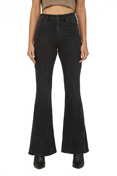 Hidden Happi High Rise Fashion Seamed Flare Jeans In Charcoal In Black