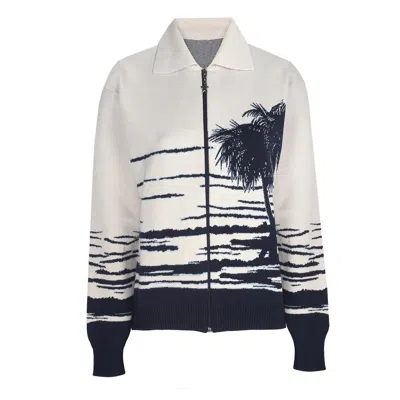 Loveist Store Women's Blue / White The Palm Zipper Cardigan In Multi