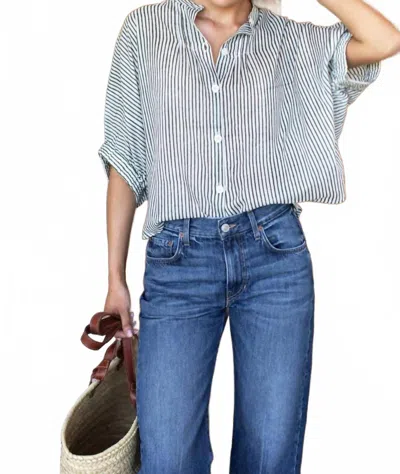 Emerson Fry Mandarin Collar One Size Top In Moss Stripe Organic In Multi