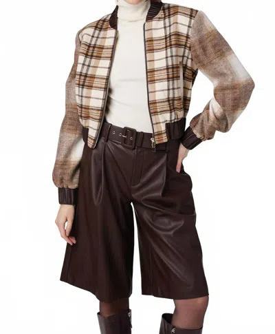 Toccin Andy Strong Shoulder Zip-front Bomber Jacket In Butterscotch Multi In Brown