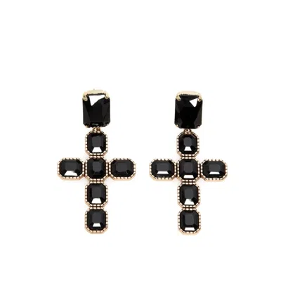 Addicted2 Women's Black / Gold Calliope Black Crystal Earrings Gold Plated In Multi