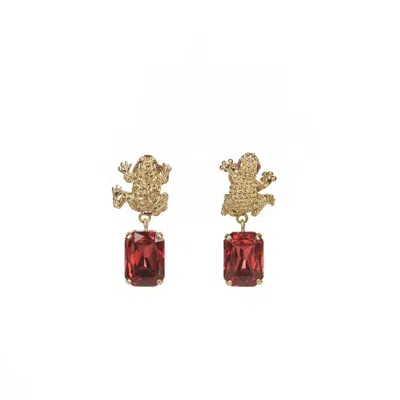 Addicted2 Women's Gold / Red Armonia Chadelier Earrings Gold Plated With Ruby Crystal In Multi