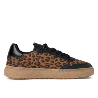 Tmrs Tamaris Womens Leopard Black Leather Fashion Stripe Lace Up Sneakers In Multi