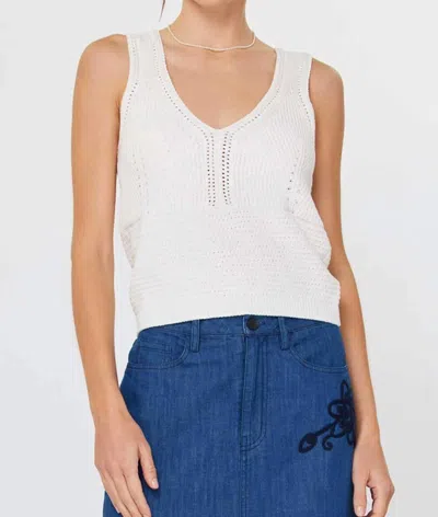 Madison Ava V-neck Knit Tank Top In White In White