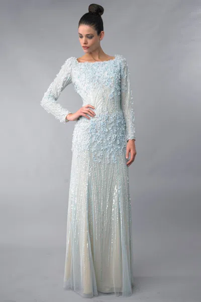 Basix Black Label Laser Cut Floral Gown In Blue