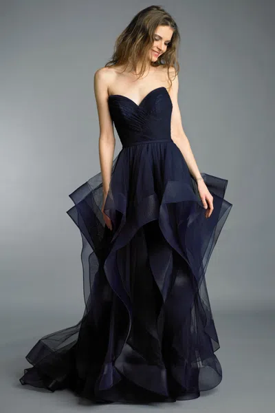 Basix Black Label Cascading Tulle Ballgown By Basix In Blue