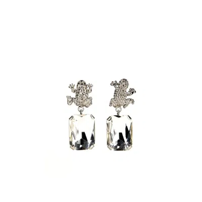 Addicted2 Women's Neutrals / Silver Armonia Silver Plated Crystal Earrings With Frog In Silver