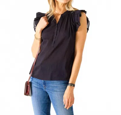 Voyageur By Mersea Flutter Sleeve Top In Black In Black