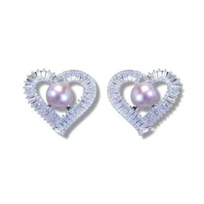 Ninemoo Women's White / Silver Pearl Heart Glow Earrings In Multi
