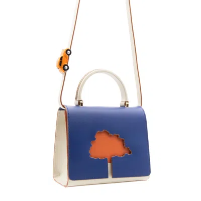 Absurde Women's Blue One Way Navy & Orange Small Leather Shoulder Bag In Blue