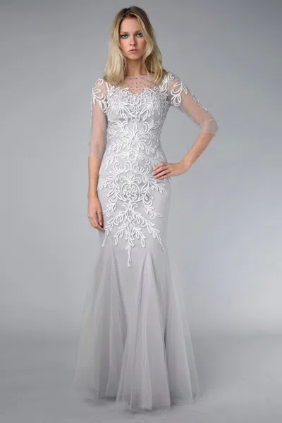 Basix Black Label Half Sleeve Evening Gown With Embroidery In Gray