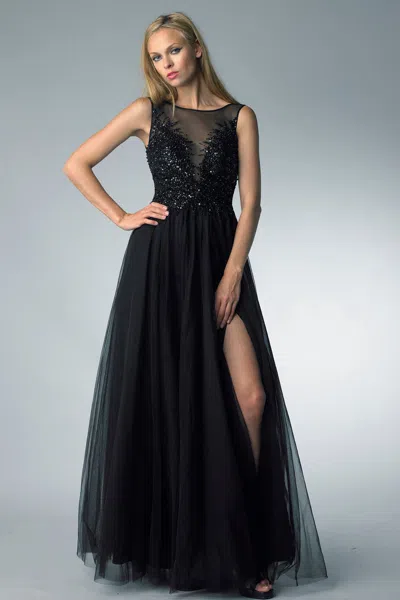 Basix Black Label Sleeveless Sequin Gown In Black