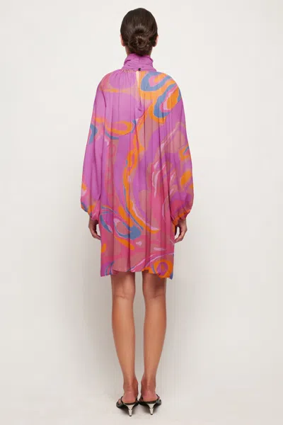 S/w/f Boutique Sheer Balloon Sleeve Mini In Multi