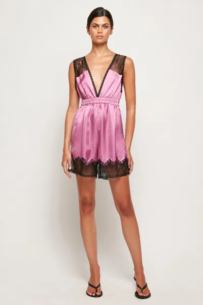 S/w/f Boutique Lace Trim Romper In Pink