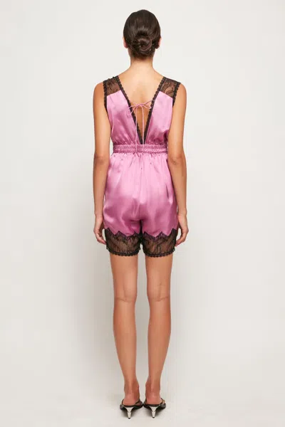 S/w/f Boutique Lace Trim Romper In Pink