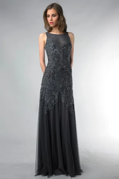 Basix Black Label Sequin Evening Dress In Gray