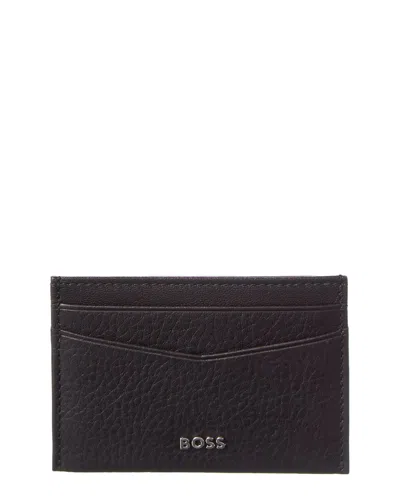 Hugo Boss New Crosstown Leather Card Holder In Brown