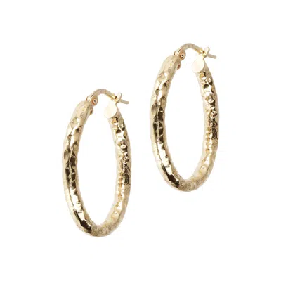 Autentica - 1" Hammered Oval Hoop Earrings In Gold