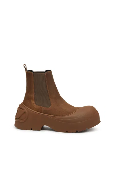 Diesel D-donald-chelsea Boots In Waxed Suede And Rubber In Brown