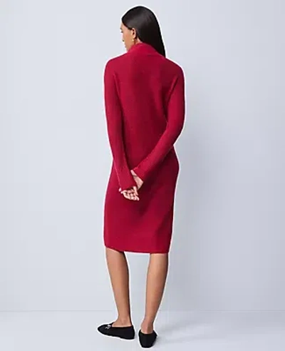 Ann Taylor Weekend Collection Ribbed Button Sweater Dress In Red