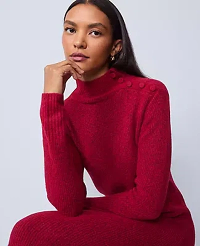 Ann Taylor Weekend Collection Ribbed Button Sweater Dress In Red