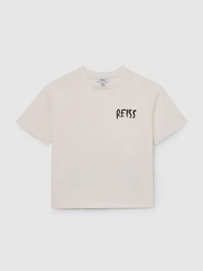 Reiss White Cotton Relaxed Logo-print T-shirt In Neutral