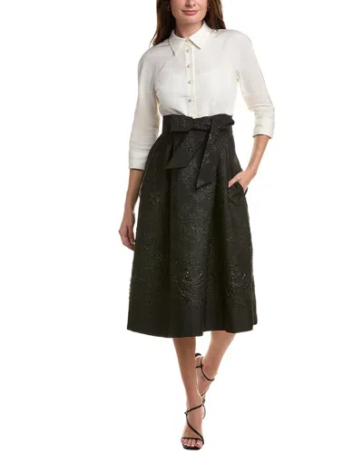 Teri Jon By Rickie Freeman Elbow Sleeve Midi Dress In Black